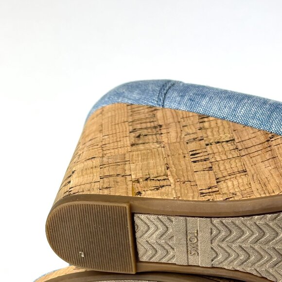 TOMS Claudine Blue Denim Cork Wedge Sandals - Size 9.5 - Picture 12 of 12